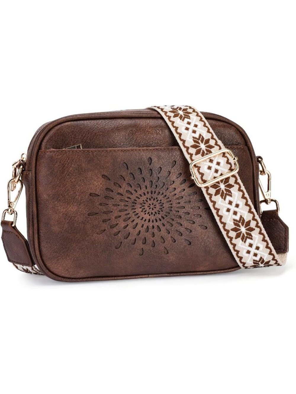 Women's Coffee Leather Small Crossbody Handbags with Shoulder Adjustable Strap